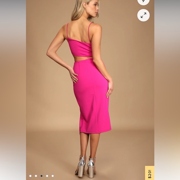 Lulu’s Pink Fuchsia Asymmetrical Cutout Midi Medium Dress Bachelorette 💕 - Picture 3 of 7